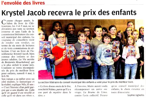 Krystel Jacob reçoit le prix des enfants de la ville de Châteauroux pour son roman "La vie secrète de Benjamin Moucheboeuf"